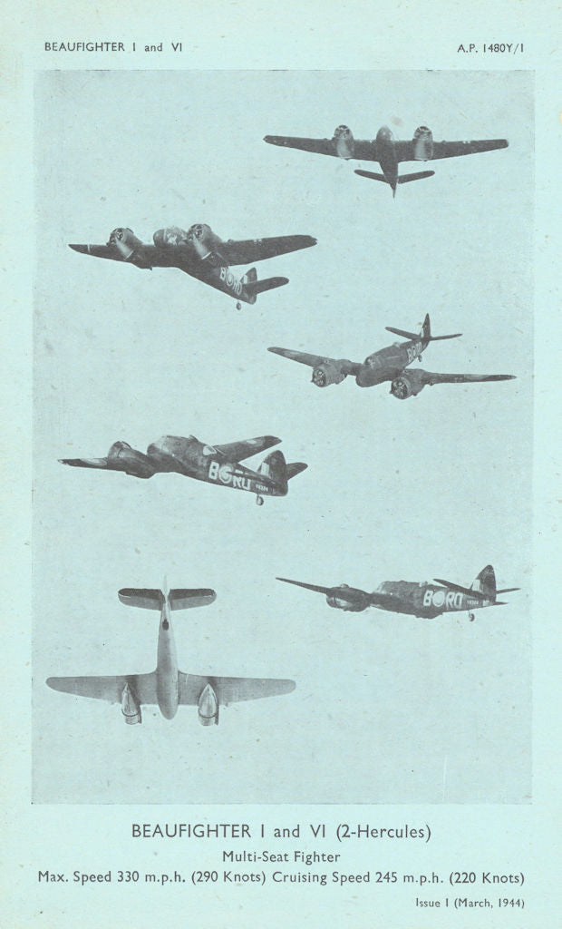 Bristol Beaufighter I & VI Multi-Seat fighter. Aircraft recognition photos 1944